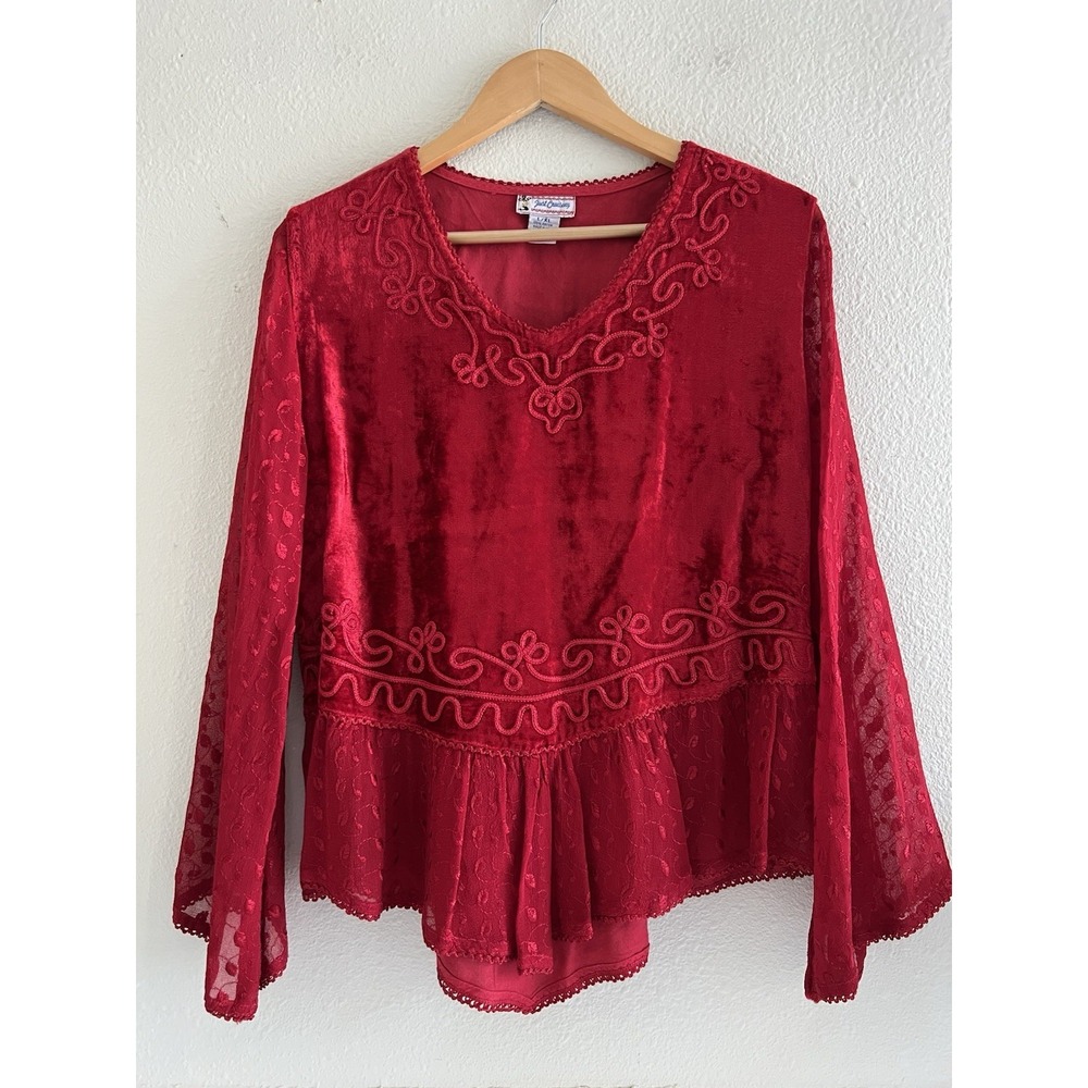 Vintage Just Cruising Red Laced Velvet Top L/XL Whimsigoth Holiday Fairy Boho